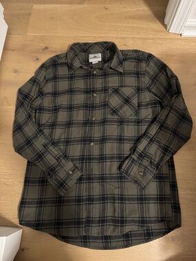 Northeast Outfitters Olive Green and Black Plaid Flannel Shirt